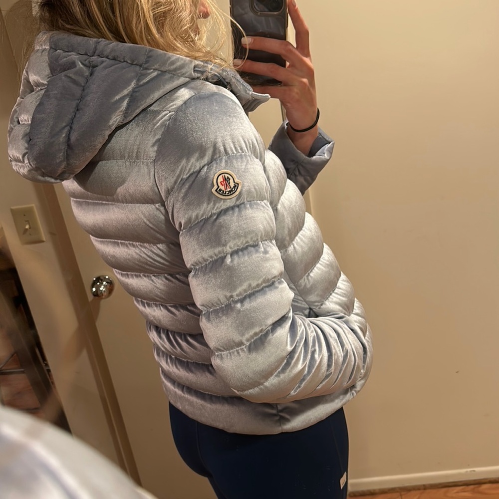 COPY - Moncler Gouville Cropped Powder Blue Velvet Hooded Down Jacket